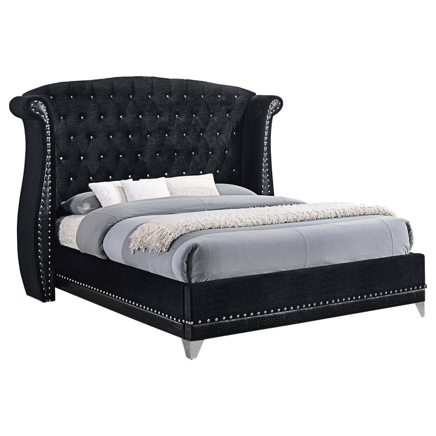 Barzini Upholstered Queen Wingback Bed Black – SpeedyFurniture.com