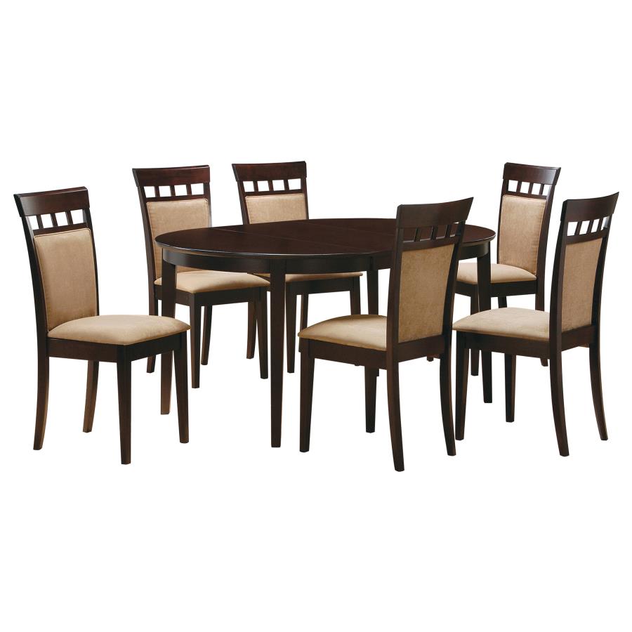 Gabriel 7-Piece Upholstered-Back Oval Extension Dining Set Cappuccino