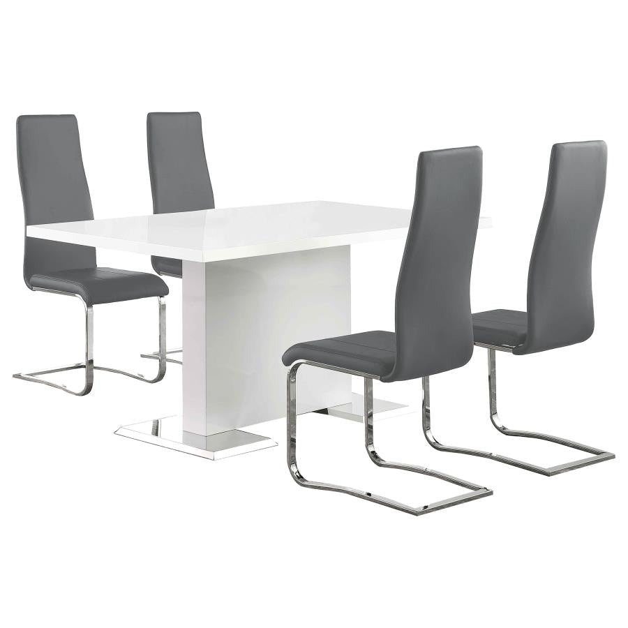 Anges 5-piece Dining Table Set White High Gloss and Grey