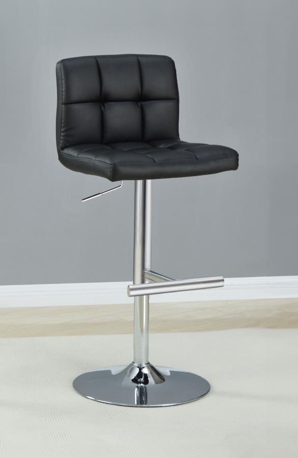 Lenny Tufted Adjustable Faux Leather Bar Stool Black (Set of 2)