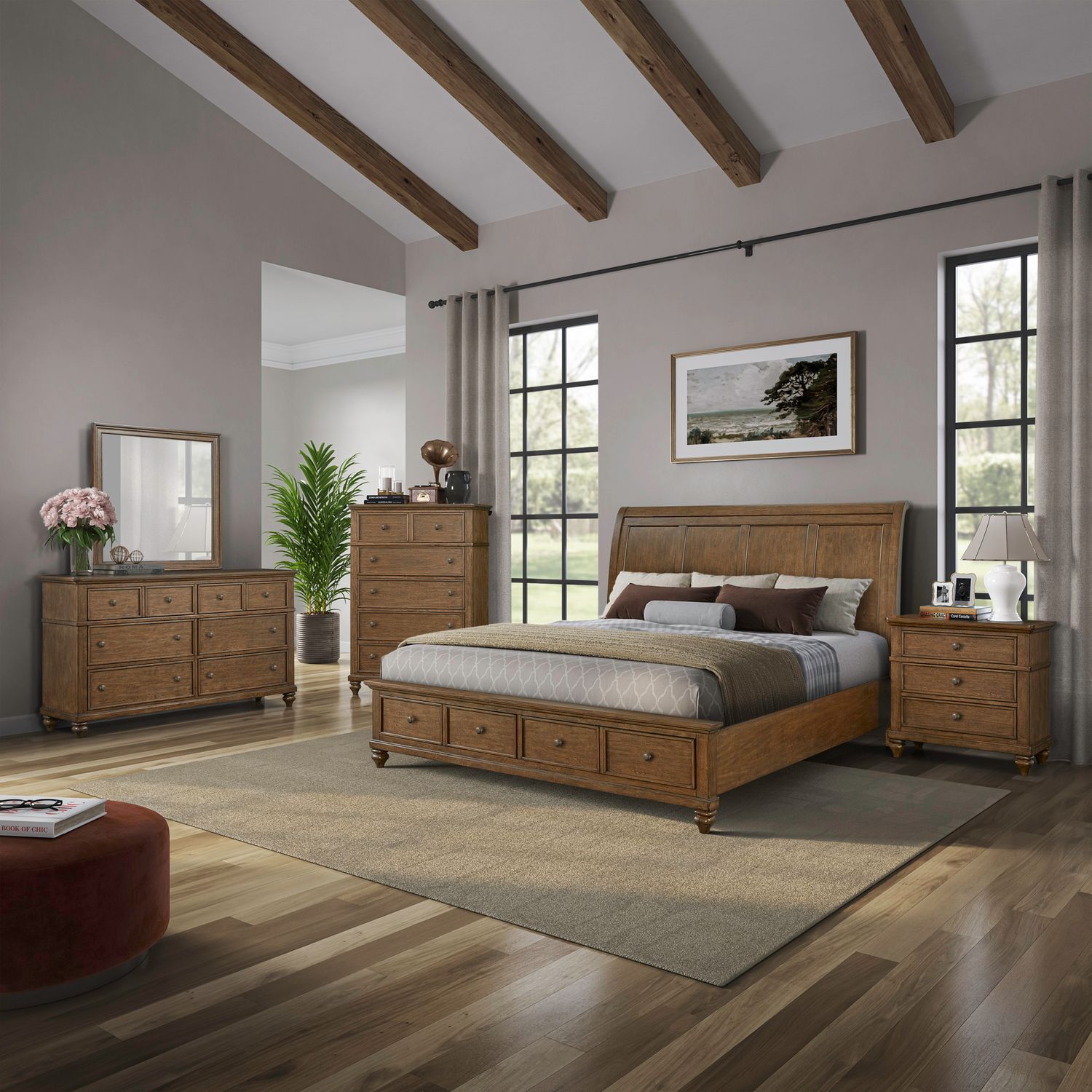 Twin Lakes Queen Storage Bed, Dresser & Mirror, Chest, Nightstand