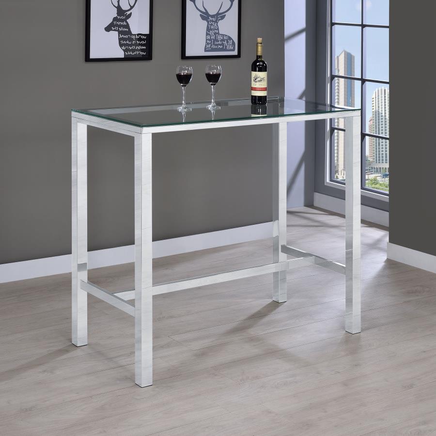 Tolbert 47-inch Rectangular Tempered Glass Top Bar Table Chrome