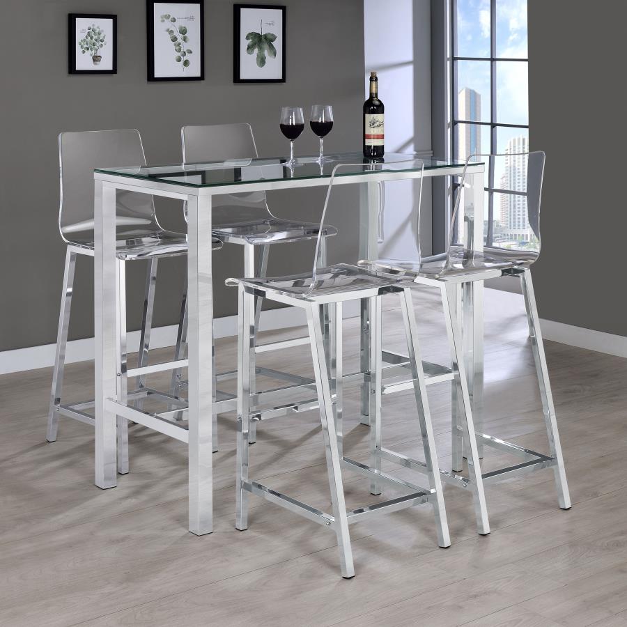 Tolbert 47-inch Rectangular Tempered Glass Top Bar Table Chrome