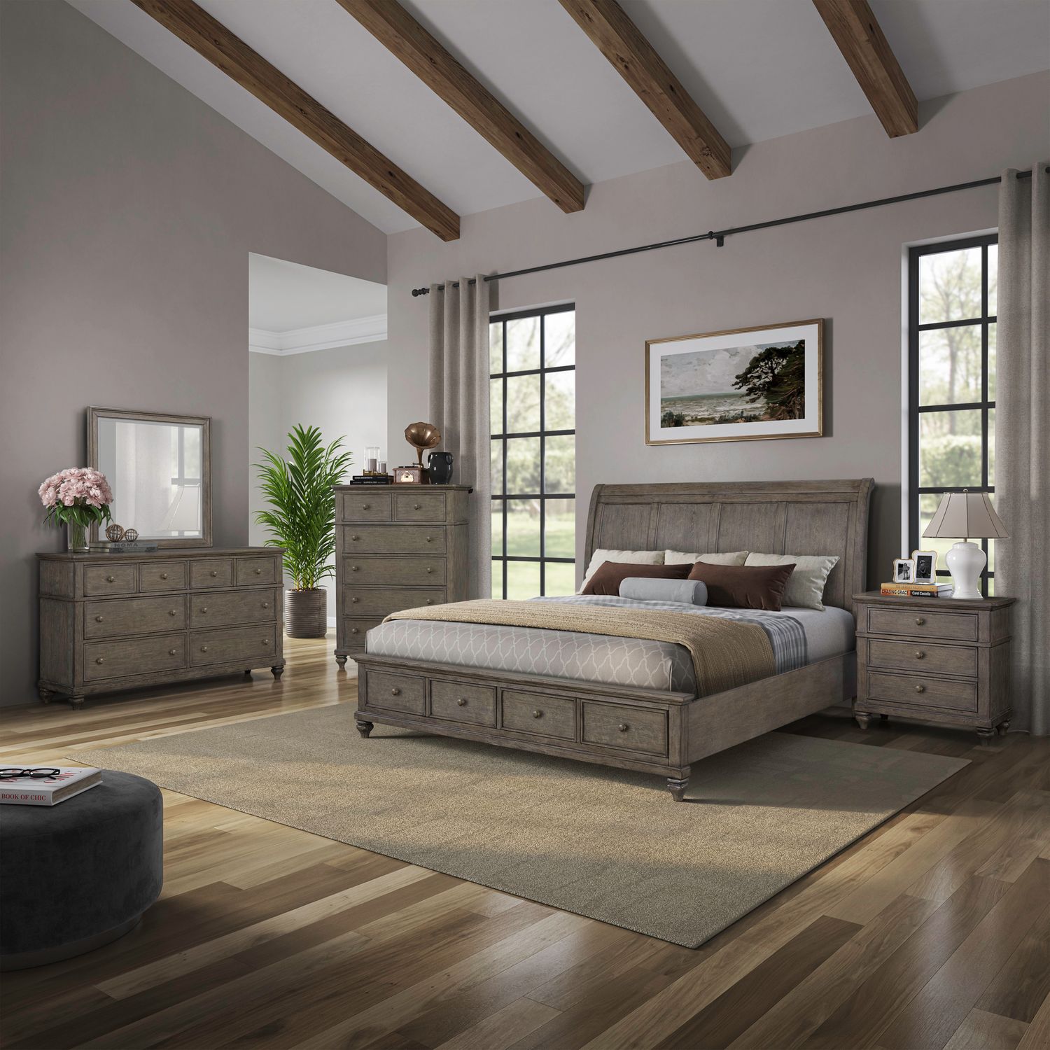 Twin Lakes King Storage Bed, Dresser & Mirror, Chest, Nightstand