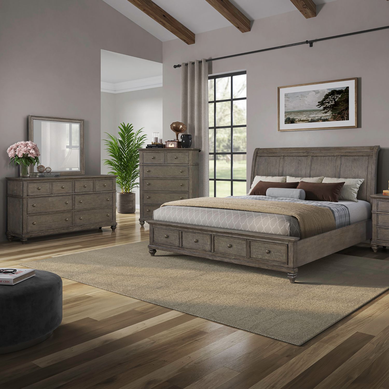 Twin Lakes Queen Storage Bed, Dresser & Mirror, Chest