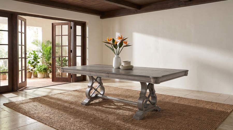 Cresswell 104-inch Double Pedestal Extension Dining Table Weathered Taupe