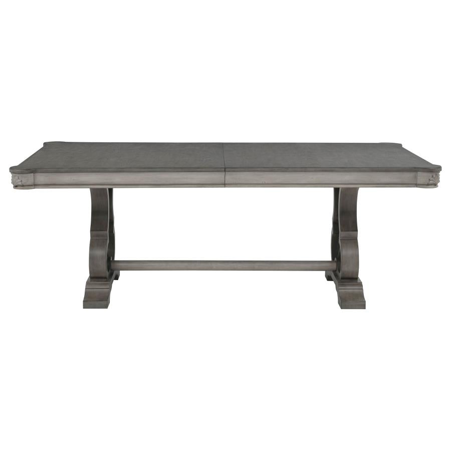 Cresswell 104-inch Double Pedestal Extension Dining Table Weathered Taupe