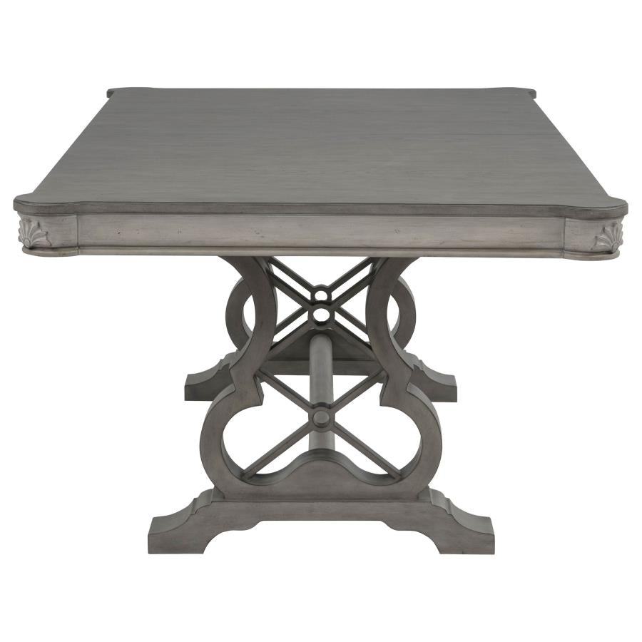 Cresswell 104-inch Double Pedestal Extension Dining Table Weathered Taupe