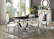Antoine 7-piece Black Tempered Glass Dining Set Cream White Chairs