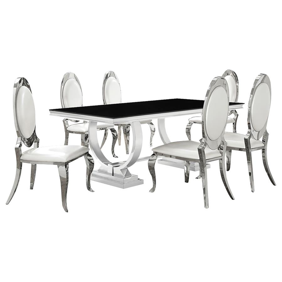 Antoine 7-piece Black Tempered Glass Dining Set Cream White Chairs