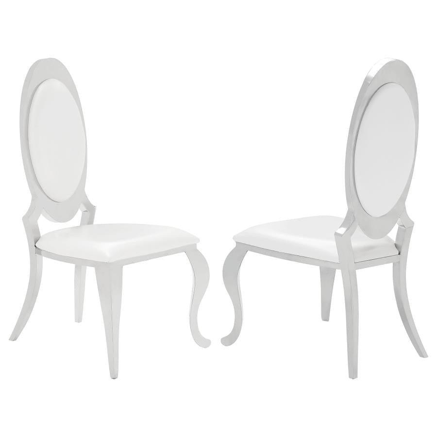 Antoine Oval-Back Faux Leather Dining Side Chair Cream White Set of 2