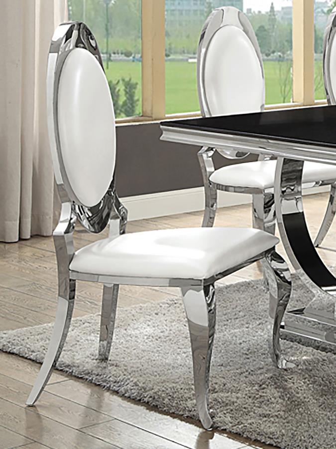 Antoine Oval-Back Faux Leather Dining Side Chair Cream White Set of 2