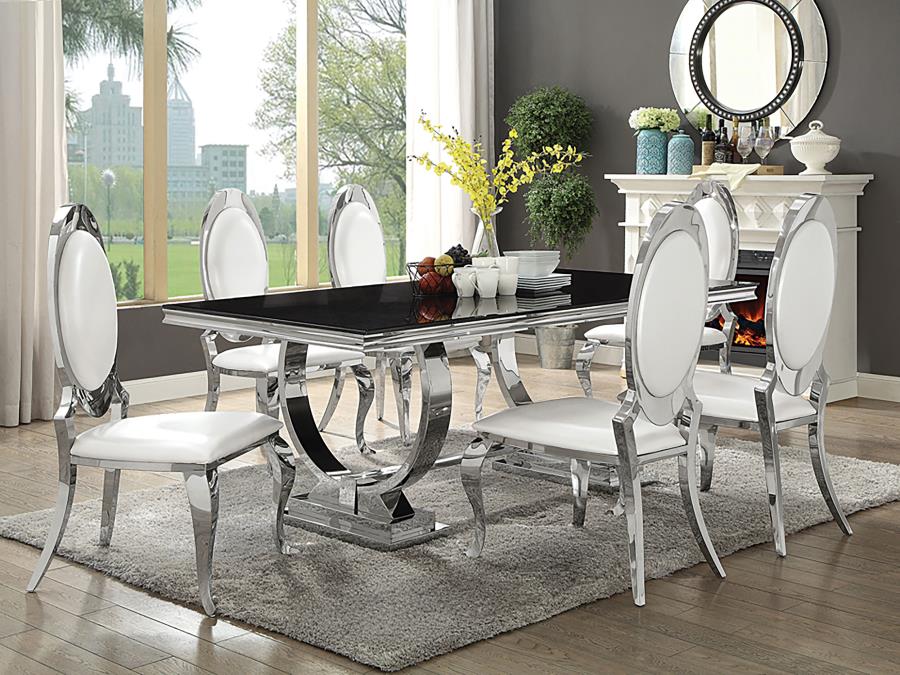Antoine Oval-Back Faux Leather Dining Side Chair Cream White Set of 2