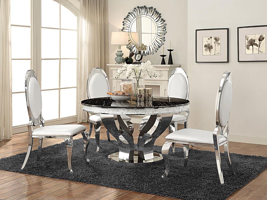 Antoine Oval-Back Faux Leather Dining Side Chair Cream White Set of 2