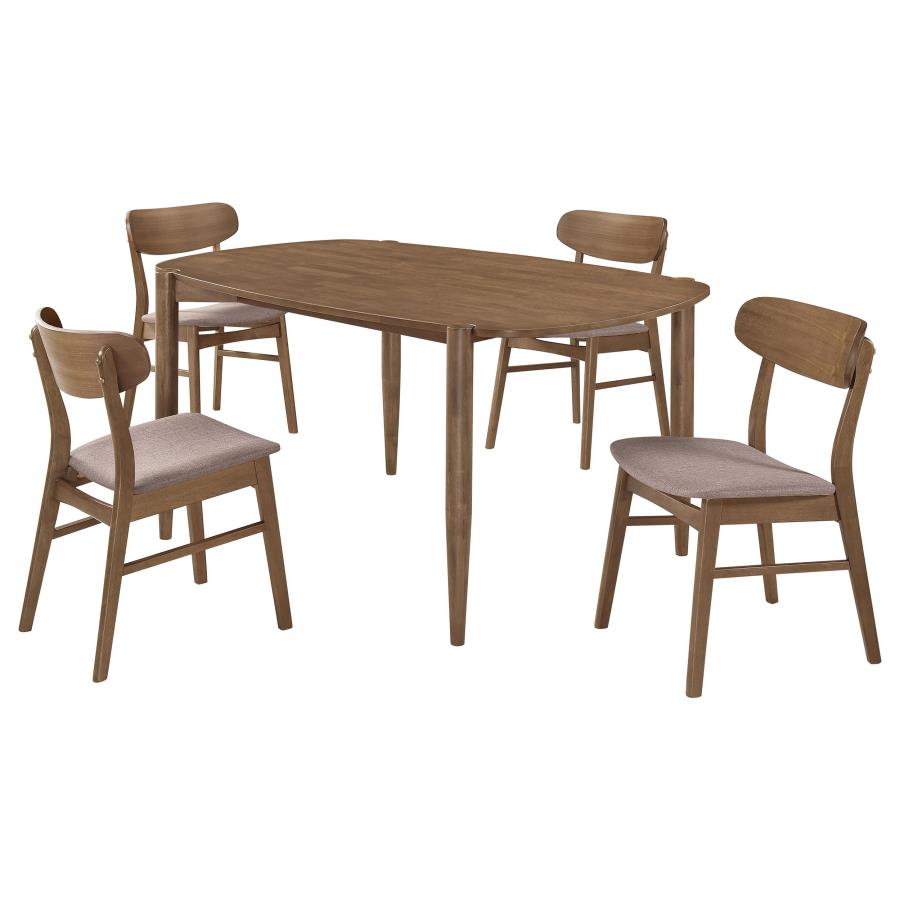 Dortch 5-piece Oval Dining Set with Upholstered Chairs Walnut