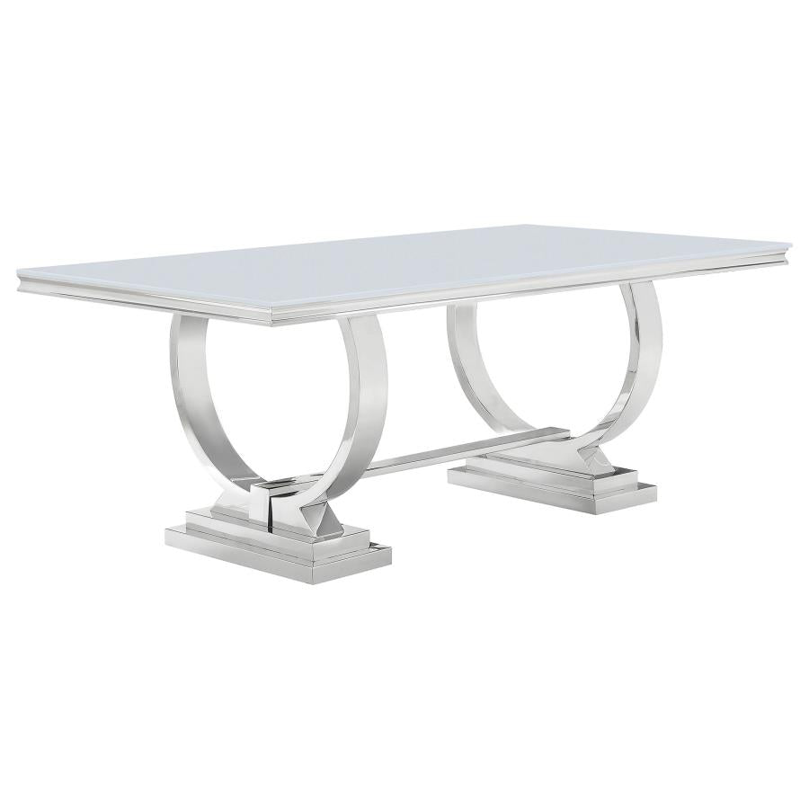 Antoine 7-piece White Tempered Glass Dining Set Cream White Chairs