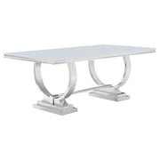 Antoine Rectangular Tempered Glass Twin Pedestal Dining Table White