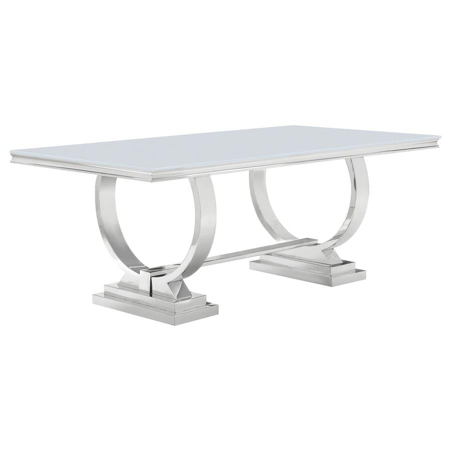 Antoine Rectangular Tempered Glass Twin Pedestal Dining Table White