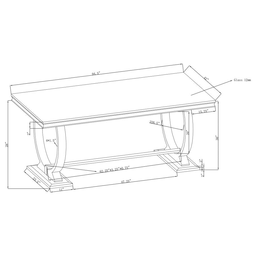 Antoine Rectangular Tempered Glass Twin Pedestal Dining Table White