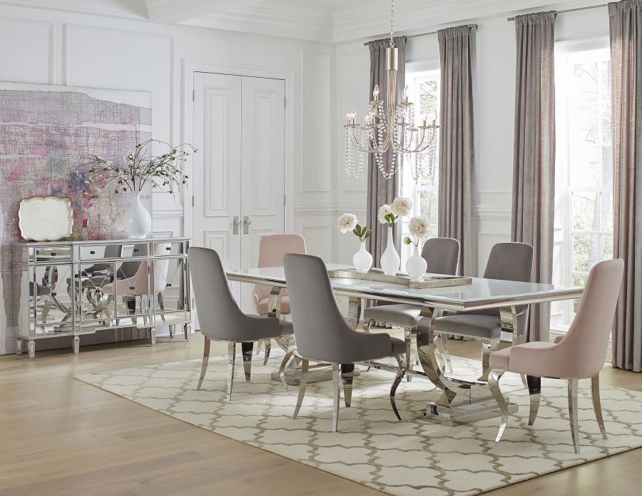 Antoine Rectangular Tempered Glass Twin Pedestal Dining Table White