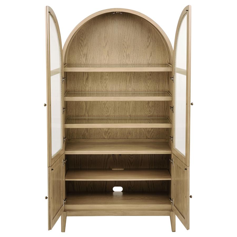 Kailani 4-Door Cane Dining Vitrine Display Cabinet Beige Oak