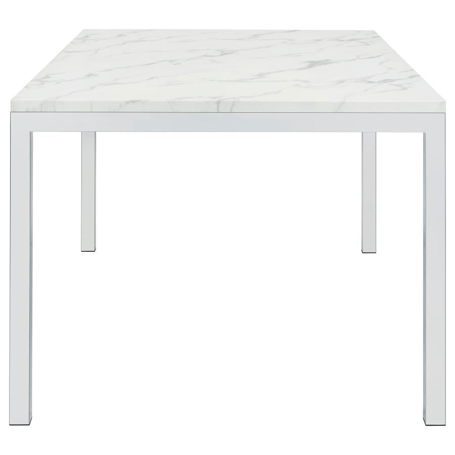 Athena Rectangular 64-inch Faux Marble Dining Table Chrome