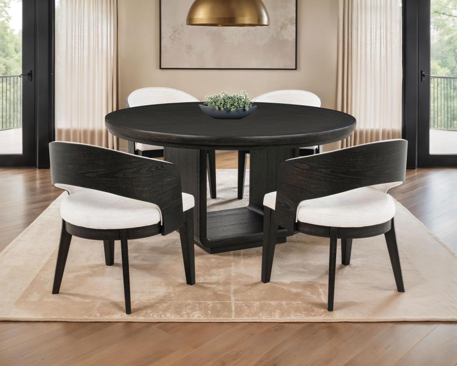 Leandro 5-piece Round Dining Set with Arm Chairs Burnished Black