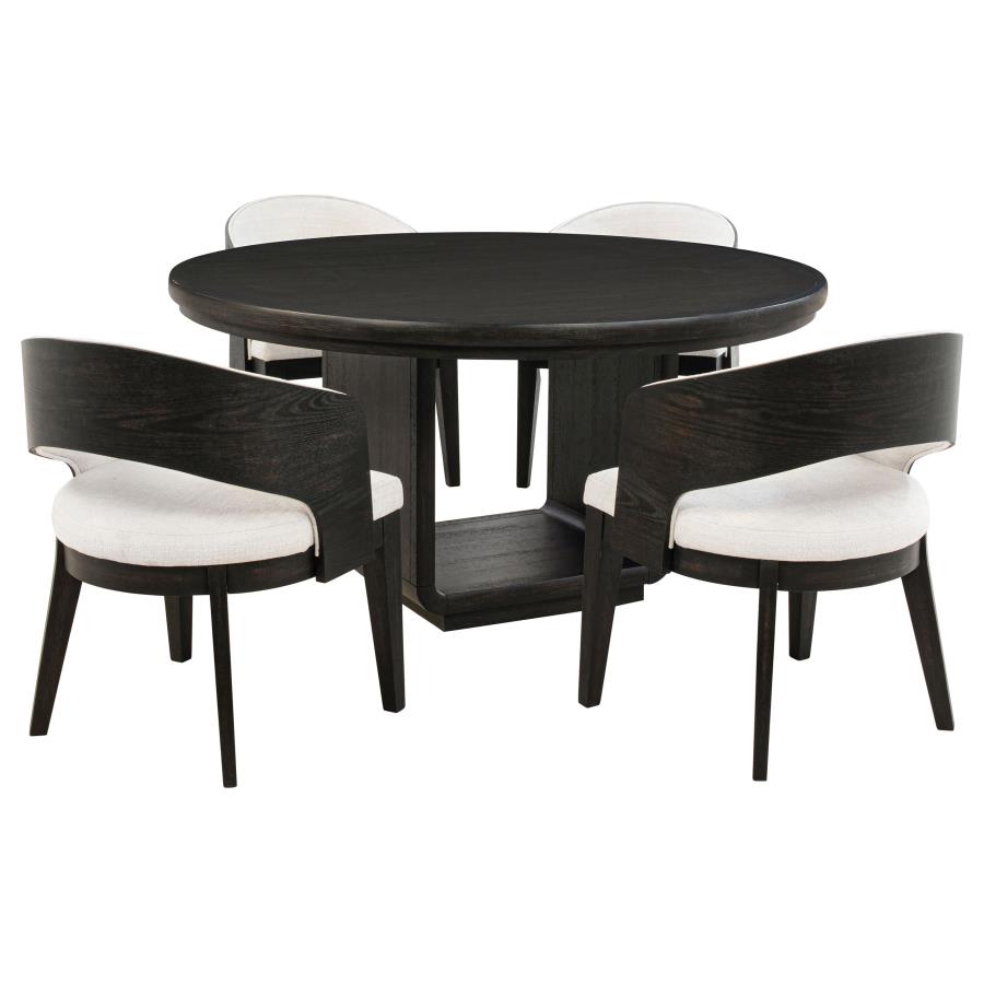 Leandro 5-piece Round Dining Set with Arm Chairs Burnished Black