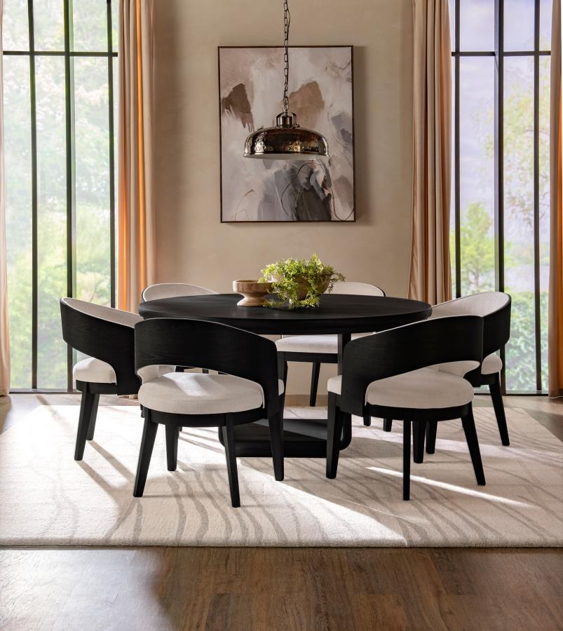 Leandro 7-piece Round Dining Set with Arm Chairs Burnished Black