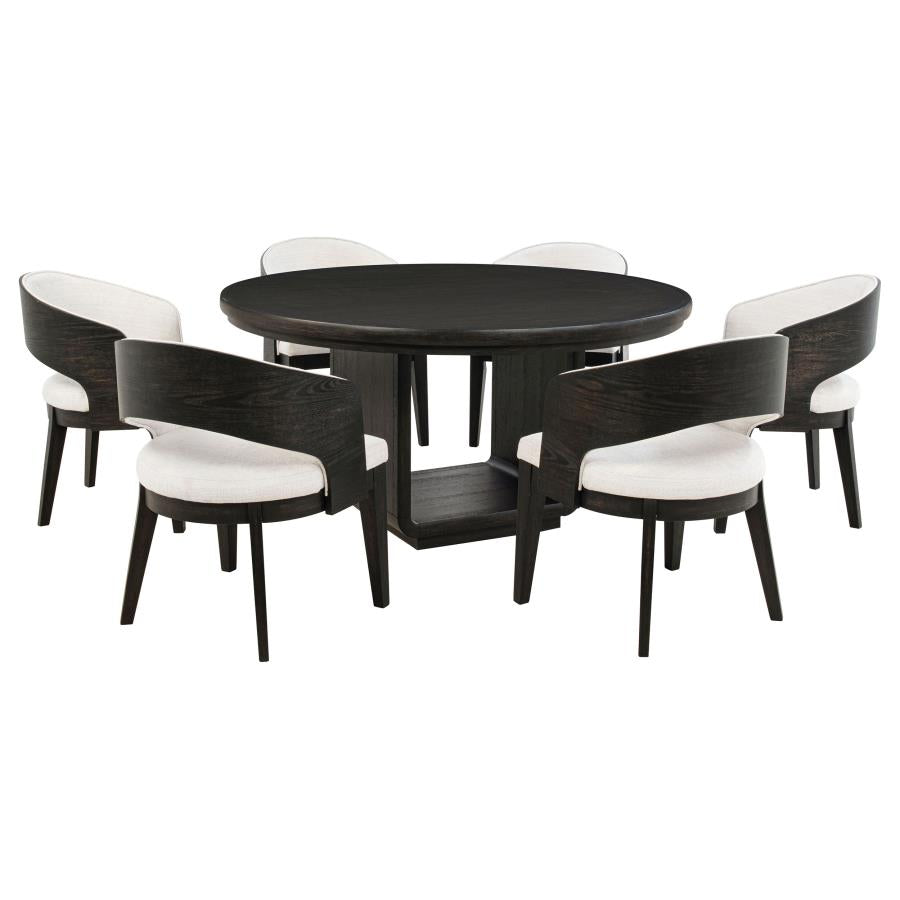 Leandro 7-piece Round Dining Set with Arm Chairs Burnished Black