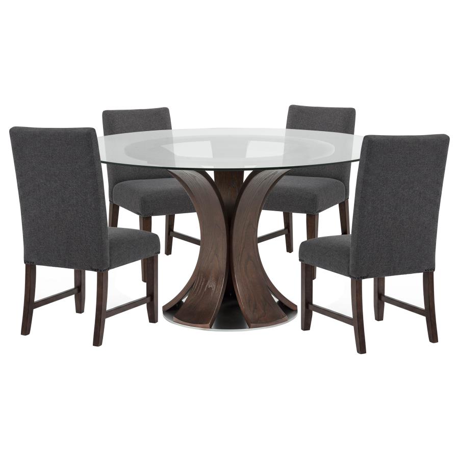 Naser 5-piece 48-inch Round Dining Table Set Grey and Dark Walnut