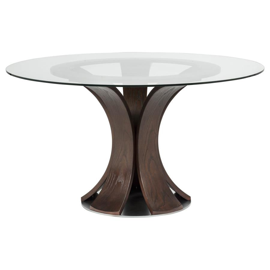 Naser 48-inch Round Glass Top Dining Table Dark Walnut