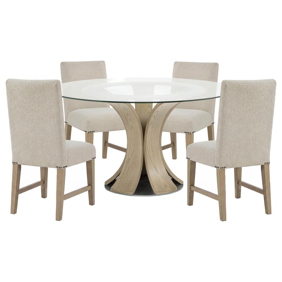 Naser 5-piece 48-inch Round Dining Table Set Beige and Light Oak