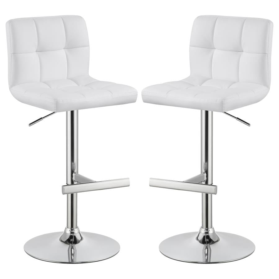 Lenny Upholstered Adjustable Bar Stool White (Set of 2)