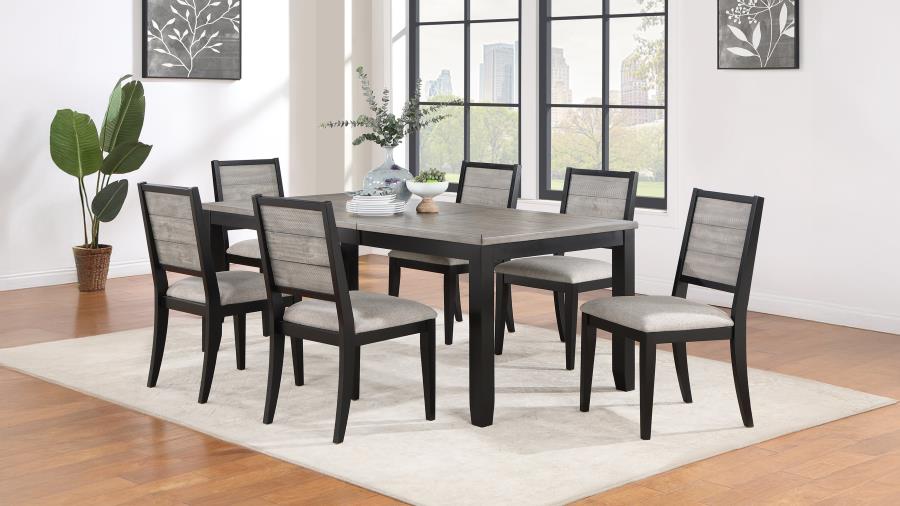 Elodie 7-piece Rectangular Extension Leaf Dining Set Grey and Black