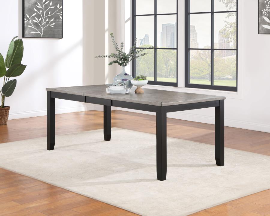 Elodie Rectangular 78-inch Extension Leaf Dining Table Grey and Black