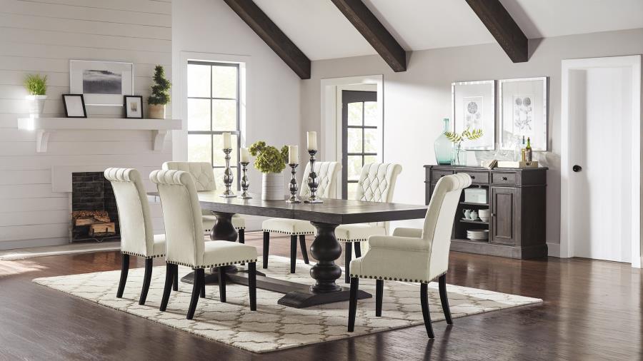Phelps 5-piece Extension Dining Set with Upholstered Chairs Distressed Noir