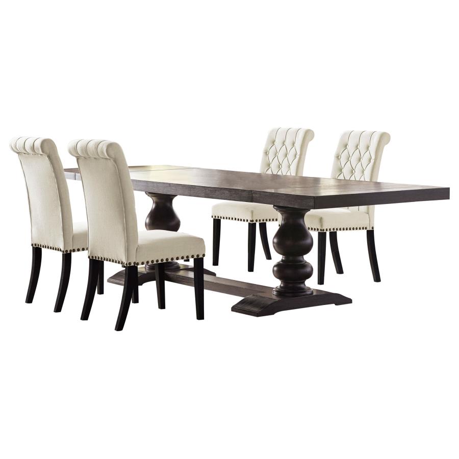 Phelps 5-piece Extension Dining Set with Upholstered Chairs Distressed Noir