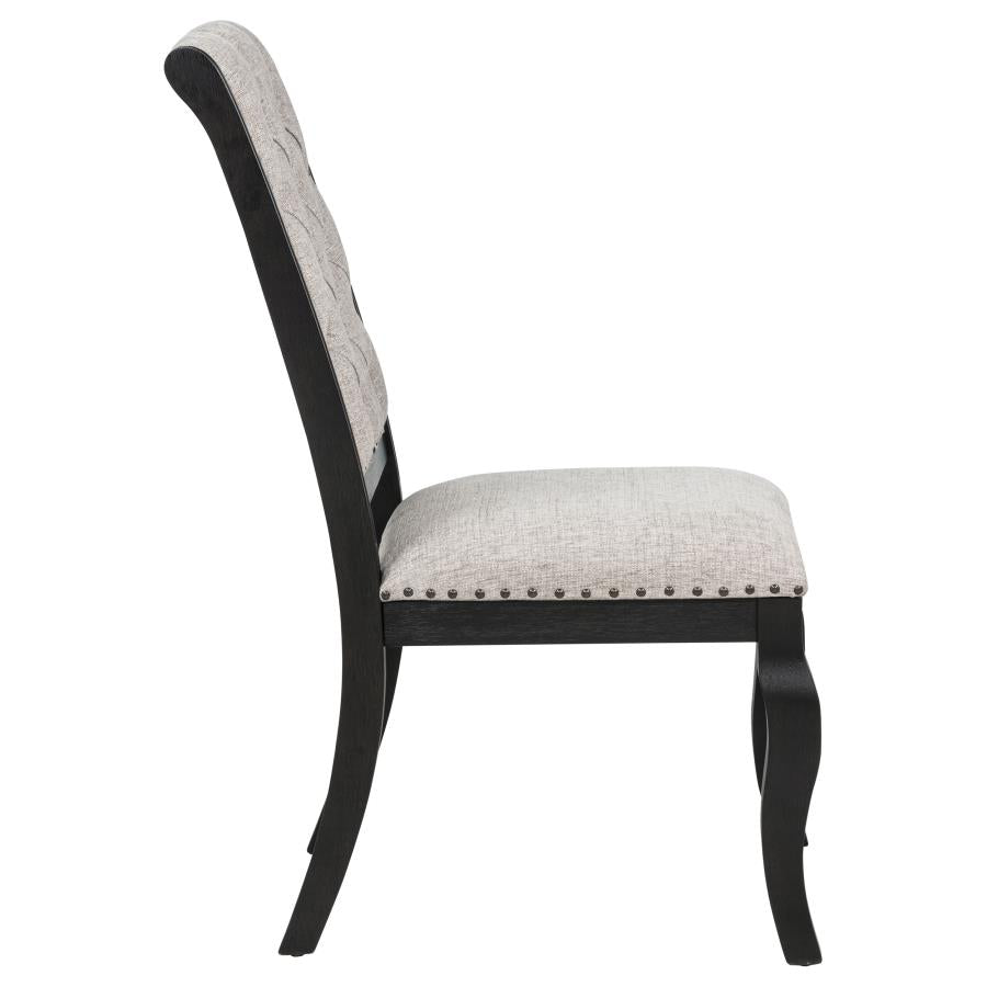 Phelps Upholstered Dining Side Chair Tan Distressed Noir (Set of 2)