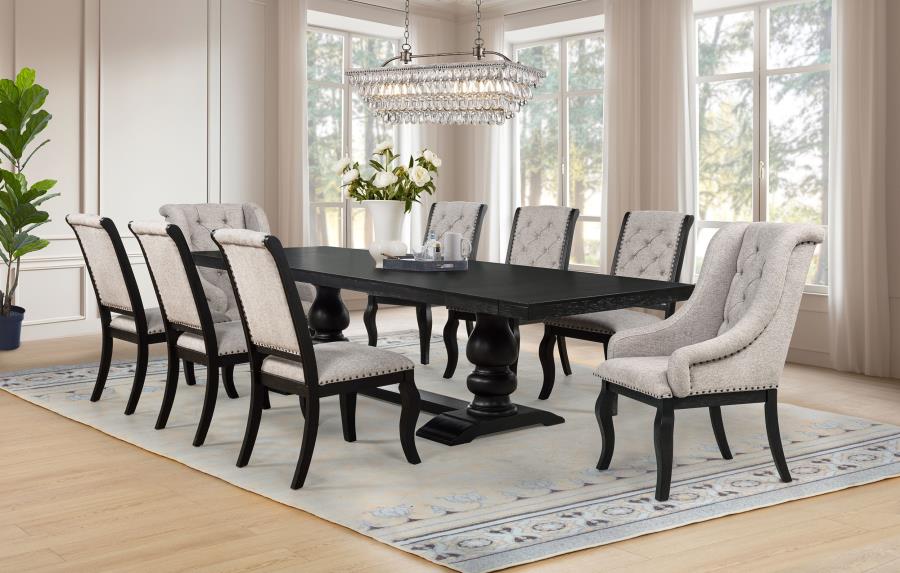 Phelps Upholstered Dining Arm Chair Tobacco and Distressed Noir