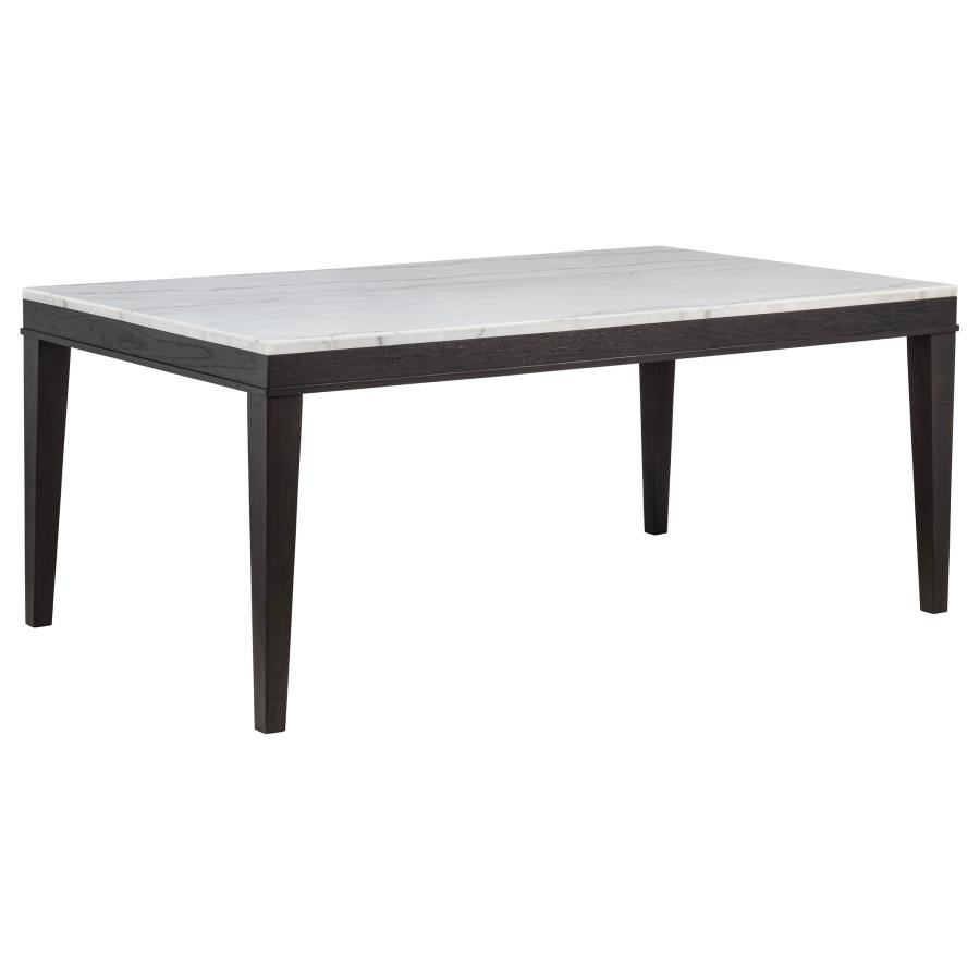 Averill 72-inch Rectangular White Marble Top Dining Table Coffee Bean