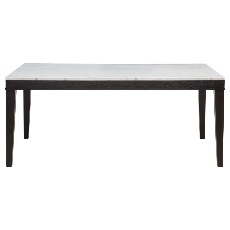 Averill 72-inch Rectangular White Marble Top Dining Table Coffee Bean