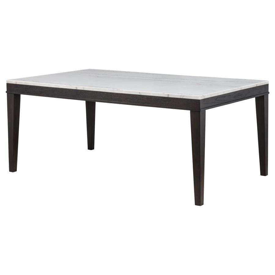 Averill 72-inch Rectangular White Marble Top Dining Table Coffee Bean
