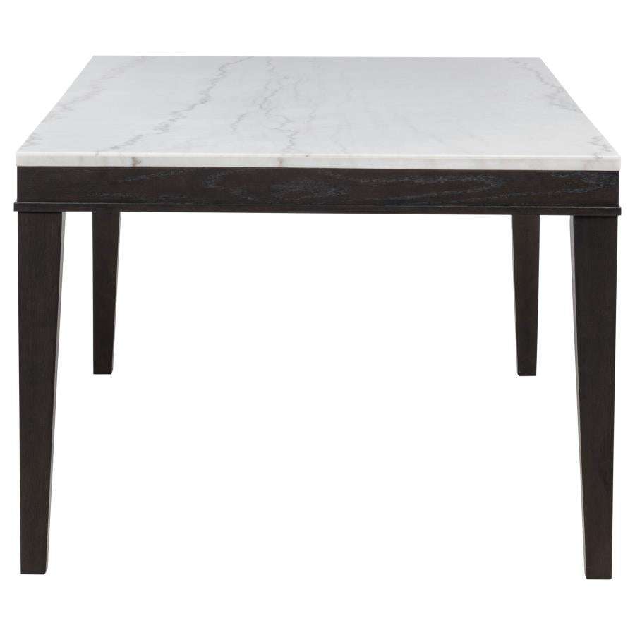 Averill 72-inch Rectangular White Marble Top Dining Table Coffee Bean