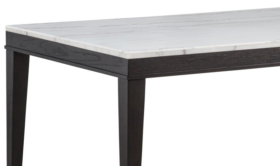 Averill 72-inch Rectangular White Marble Top Dining Table Coffee Bean