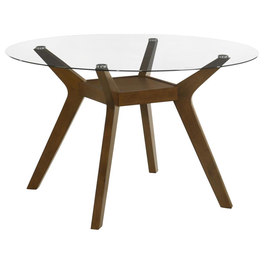 Paxton 5-Piece Round Glass Top Dining Set with Beige Parsons Chairs