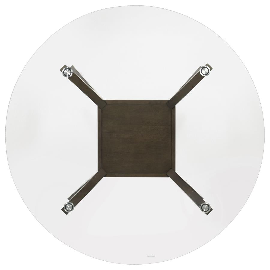 Paxton 5-Piece Round Glass Top Dining Set with Beige Parsons Chairs