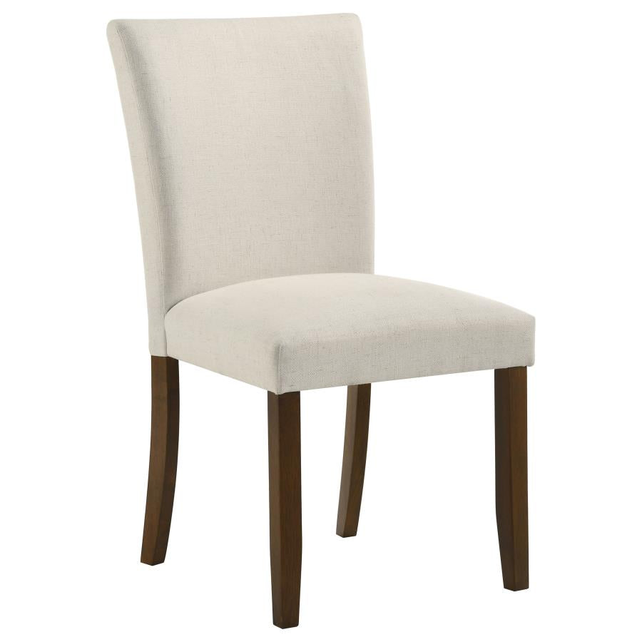Paxton 5-Piece Round Glass Top Dining Set with Beige Parsons Chairs