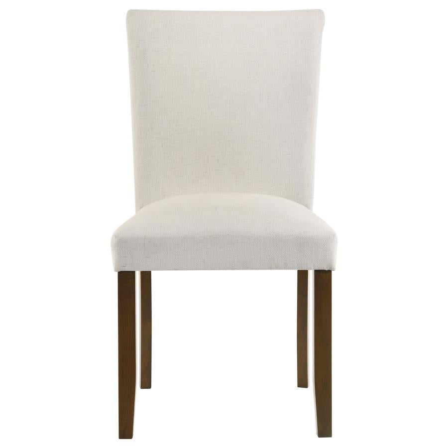 Paxton 5-Piece Round Glass Top Dining Set with Beige Parsons Chairs