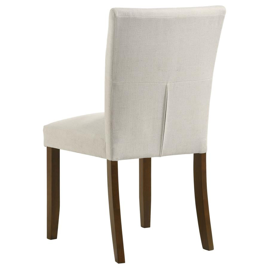 Paxton 5-Piece Round Glass Top Dining Set with Beige Parsons Chairs